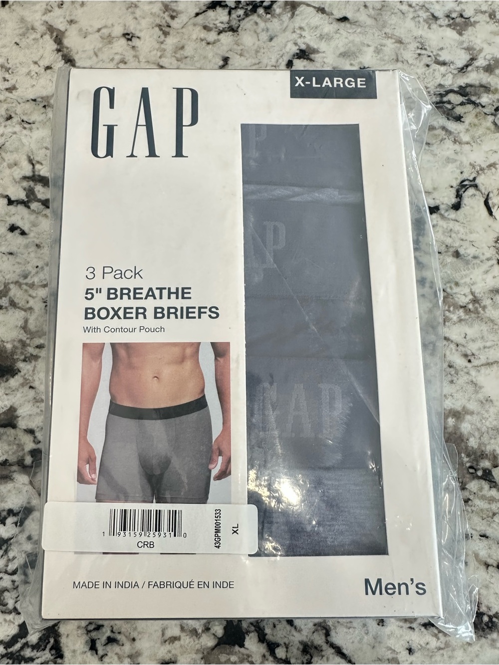 NEW 3 Pack Men’s GAP 5” Breathe Boxer Briefs W/Contour Pouch Microfiber Size XL
